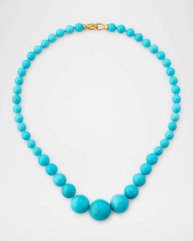 Turquoise Beaded Necklace with 18K Yellow Gold Clasp
